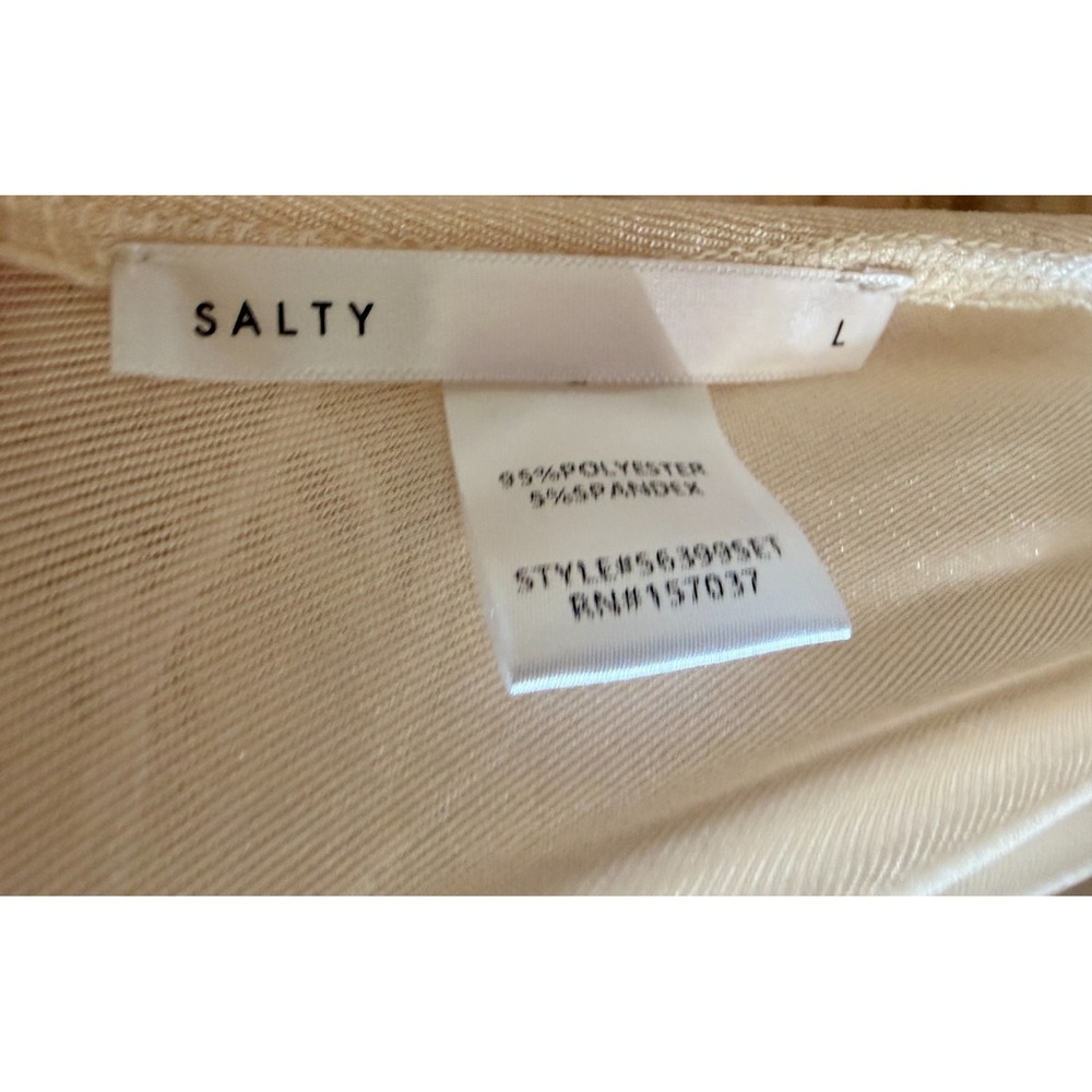 SALTY Nude Beige Shimmer Cowl Neck Halter Maxi 2 Pc Set Top Skirt Size L NWOT - Picture 2 of 4